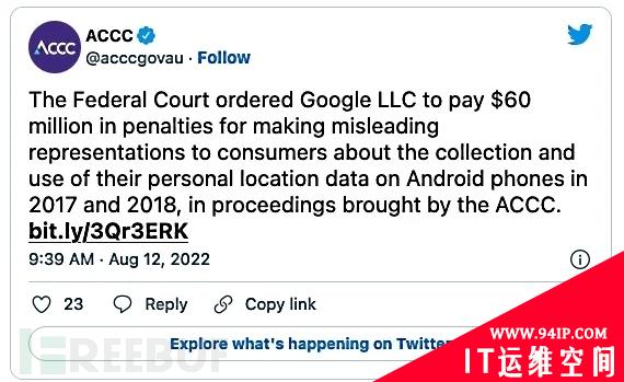 因收集Android 位置数据，Google被罚六千万美元