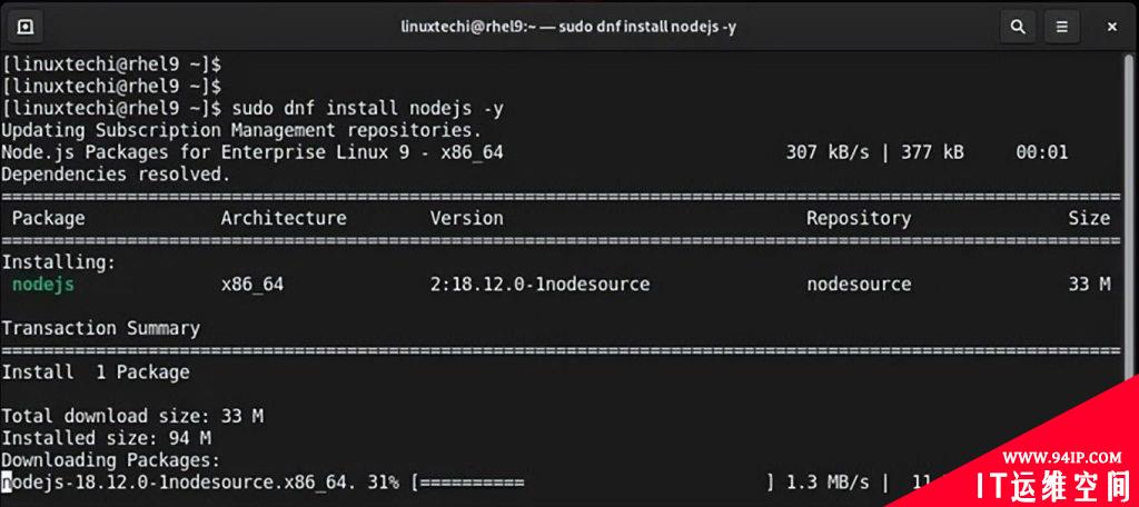 如何在RHEL9系统中安装Node.js?